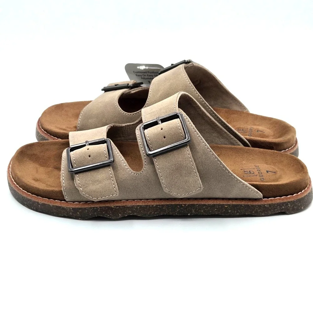 George Men's Hip Strap Sandals Shoes Tan Adjustable Comfort Footbed Size 7 Men
